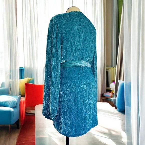 ⚡️SALE Retrofete Gabrielle Sequin Robe Mini Dress Sky Blue - Picture 4 of 8